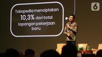 CEO & Co-Founder Tokopedia, William Tanuwijaya saat kemberikan paparan kepada media di Jakarta, Kamis (10/10/2019). Dalam kesempatan tersebut membahas dampak Tokopedia terhadap perekonomian Indonesia. (Liputan6.com/Angga Yuniar)