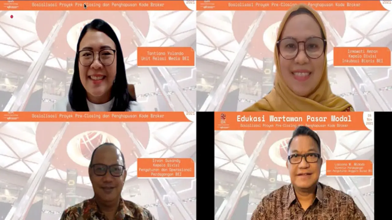 Sosialisasi proyek pre-closing dan penghapusan kode broker oleh BEI pada Rabu (23/11/2021) (Dok: tangkapan layar/Pipit I.R)