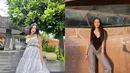 OOTD liburan di Bali. Fuji dengan two piece dress warna putih. Sedangkan Aaliyah dengan v-neck top dan jogger pants. [@fuji_an/@aaliyah.massaid]