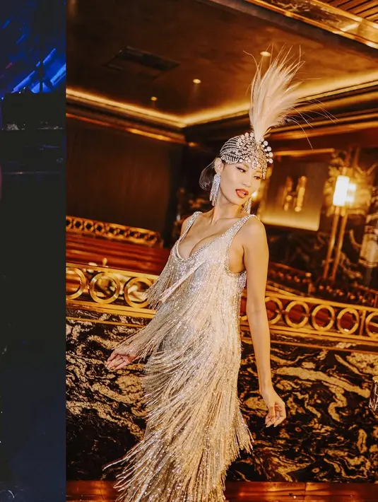 Patricia Gouw tampil sebagai busui kece dengan dress full fringe silver dari Hian Tjen. Tampilan glamornya dipadu dengan headpiece dari Rinaldy A Yunardi [@patriciagouw]