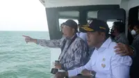 Wakil Menteri Pertahanan M Herindra meninjau pembangunan mercusuar permanen dan helipad di Karang Singa di perairan utara Pulau Bintan, Provinsi Kepulauan Riau, Batam.