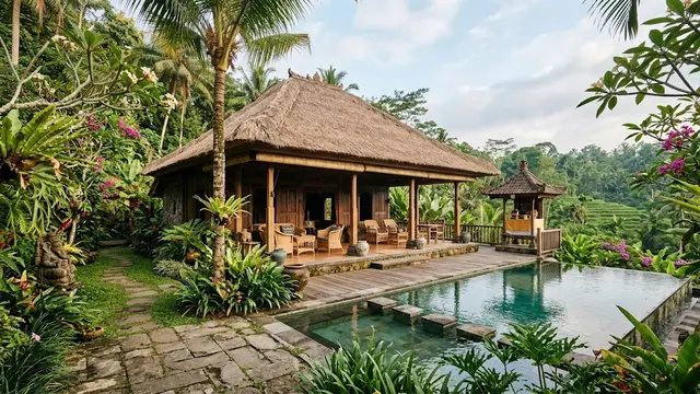 Ilustrasi Villa Etnik Bali/AI Generated