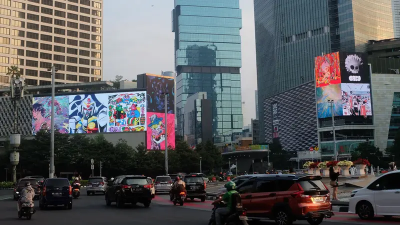 Ragam videotron HUT RI di pusat kota Jakarta. (Istimewa)