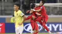 Selebrasi pemain Korea Selatan saat mengalahkan Ekuador di Piala Dunia U-20 2023
