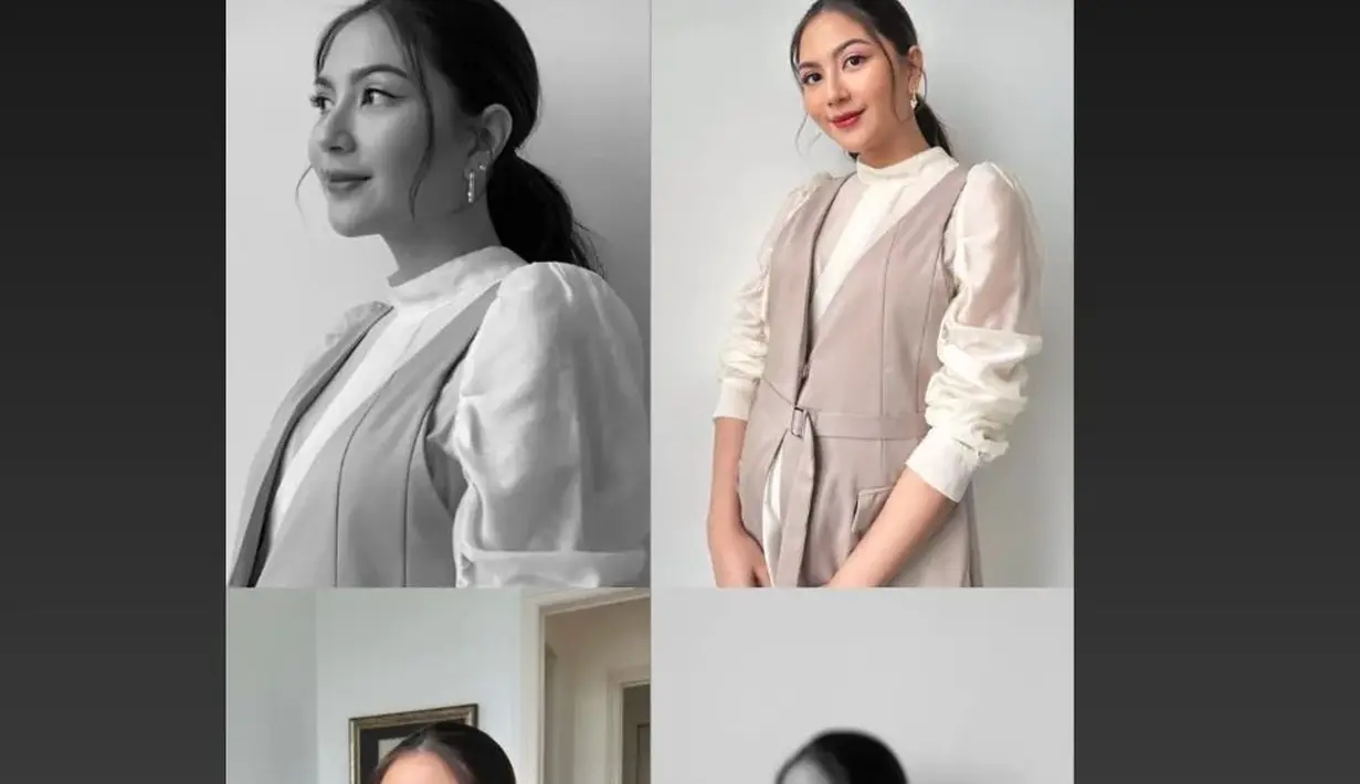 Gaya ala lady boss Jessica Mila dengan shirtdress satin semi transparan dan vest cokelat nggak kalah menarik [@jscmila]