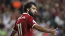 Pemain anyar Liverpool, Mohamed Salah mencetak satu gol saat timnya mengalahkan Leicester City FC pada laga Premier League Asia Trophy di Hong Kong (22/7/2017). Liverpool menang 2-1. (AP/Kin Cheung)