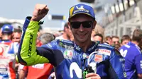 Pembalap Movistar Yamaha, Valentino Rossi finis ketiga MotoGP Prancis 2018 di Sirkuit Le Mans. (JEAN-FRANCOIS MONIER / AFP)