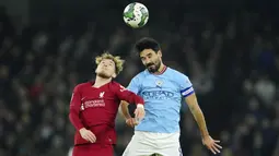 Skuad asuhan Pep Guardiola itu menaklukkan The Reds dengan skor tipis 3-2. (AP Photo/Jon Super)