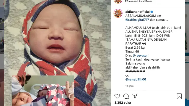 Unggahan Aldi Taher soal kelahiran putrinya. (Foto: Instagram @alditaher.official)