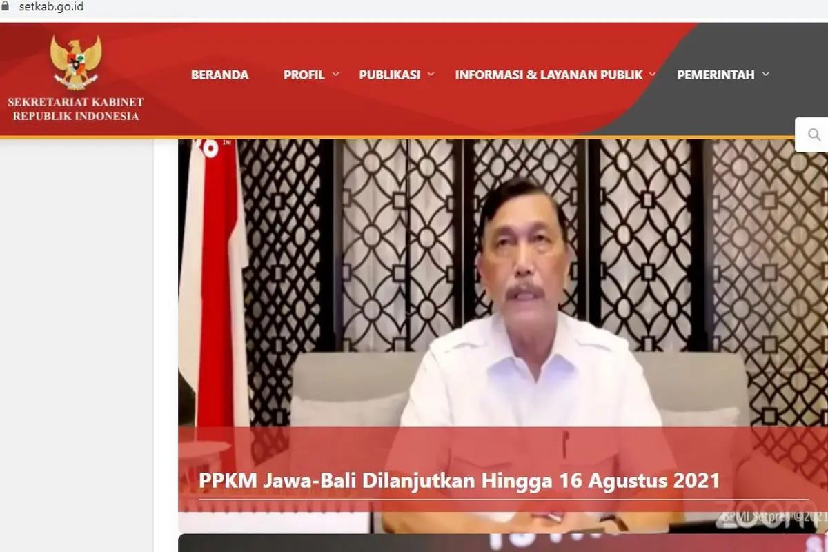Tampilan situs Setkab pada Kamis 12 Agustus 2021. Situs Setkab sempat mengalami peretasan.