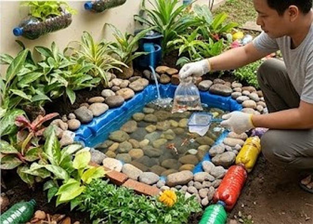 Cara Membuat Taman Kecil dan Kolam Ikan Hias dari Botol Bekas