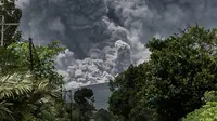 Warga melihat asap tebal mengepul saat erupsi Gunung Merapi terlihat dari desa Tunggularum di Sleman pada 11 Maret 2023. Kepala Balai Penyelidikan dan Pengembangan Teknologi Kebencanaan Geologi (BPPTKG) Agus Budi Santoso melalui keterangan resmi di Yogyakarta, Sabtu, mengatakan awan panas guguran terjadi pada pukul 12.12 WIB. Dia menyebut erupsi Gunung Merapi masih berlangsung.(AFP/Devi Rahman)