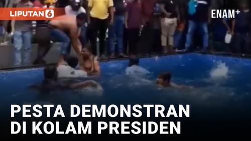 VIDEO: Rayakan Penyerbuan, Demonstran Berenang di Kolam Presiden Sri Lanka