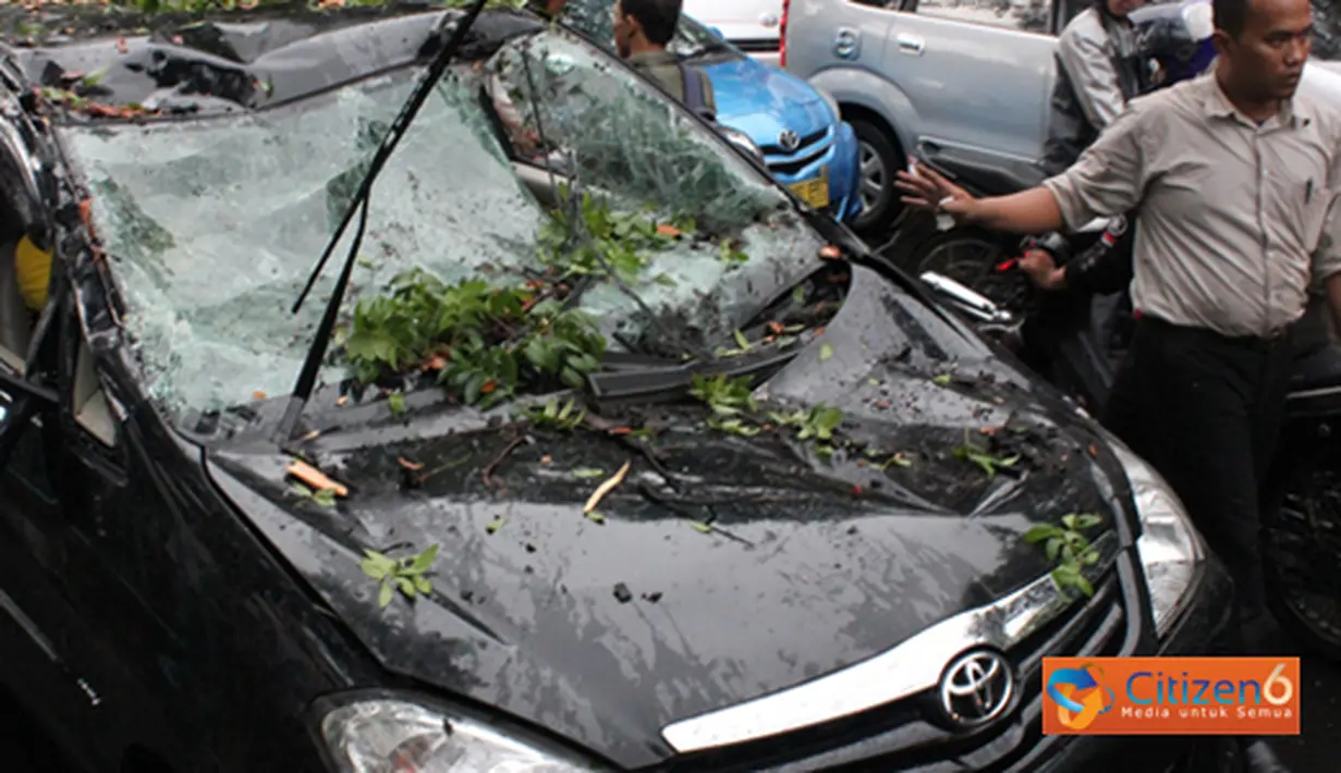 Citizen6, Jakarta: Sebuah mobil kijang Innova bernopol B 1092 KFF tertimpa pohon tumbang sehingga mengalami kerusakan di beberapa bagian. Hal ini menyebabkan kemacetan di ruas Jl. Abdul Muis, Jakarta Pusat. (Pengirim: Wawan Darmawan)
