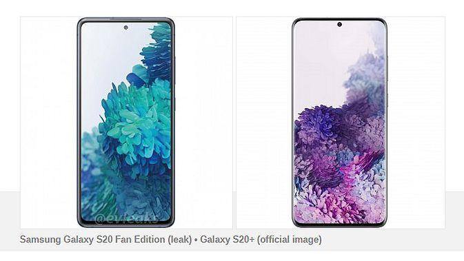 Bocoran foto Galaxy S20 Fan Edition dan Galaxy S20 Plus (screenshot via GSM Arena)