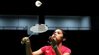 Tunggal putri Indonesia, Gregoria Mariska Tunjung, melangkah ke perempat final bulutangkis nomor peroramgan SEA Games 2017, Sabtu (26/8/2017). (PBSI)