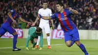 Striker Barcelona, Luis Suarez mencetak gol cepat ke gawang PSG. (AP Photo/Manu Fernandez)