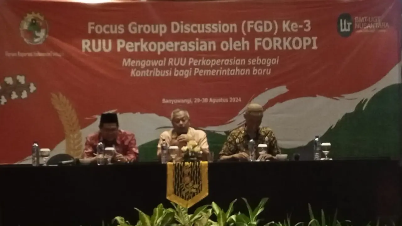Forkopi  menggelar kegiatan Focus Group Discussion (FGD) ketiga, membahas membahas berbagai isu-isu penting tentang RUU Perkoperasian di Banyuwangi, Kamis 29 Agustus 2024. (Istimewa)