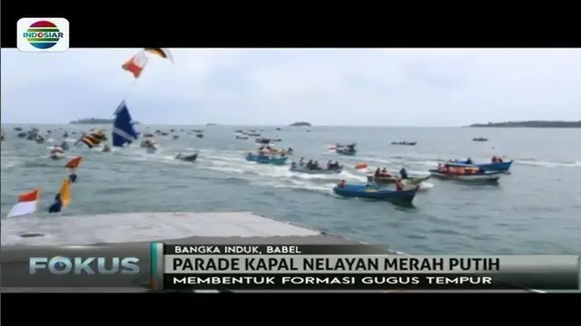 Para nelayan di Bangka Belitung ini ikuti parade Kapal Nelayan Merah Putih. Dalam aksinya, mereka membuat formasi yang begitu cantik.