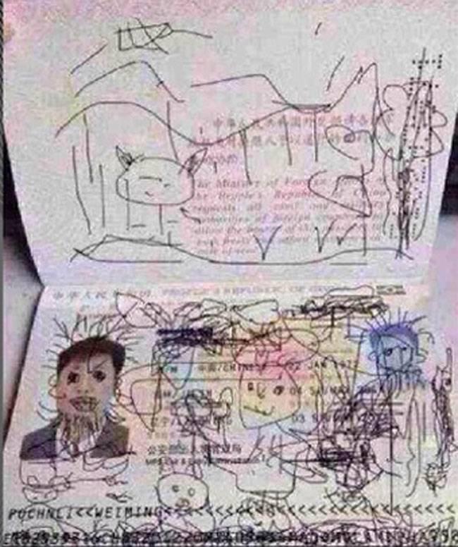Foto passport dengan aneka coretan sang anak | copyright metro.co.uk