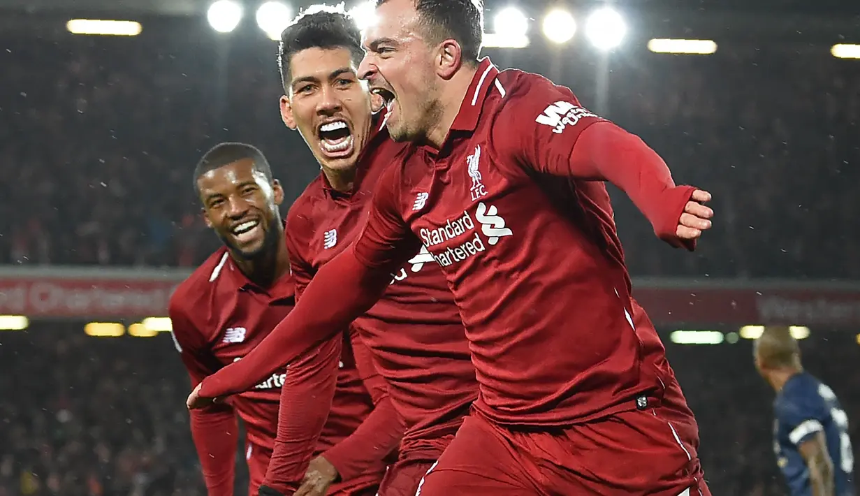 Kini The Reds memuncaki klasemen sementara dengan raihan 45 poin. Dari 17 laga yang dilakono, Liverpool sukses mengantongi 14 kemenangan dan 3 hasil imbang. (AFP/Paul Ellis)