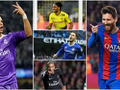 Berikut ini 10 pemain yang masuk nominasi penghargaan Ballon d'Or 2017. Diantaranya, Lionel Messi dan Cristiano Ronaldo. (Foto-foto Kolase AP, EPA dan AFP)