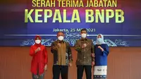 Kepala BNPB Ganip Warsito menegaskan akan melanjutkan jurus Doni Monardo dalam penanganan pandemi COVID-19 saat acara Serah Terima Jabatan Kepala BNPB di Graha BNPB, Jakarta, Selasa (25/5/2021),  (Badan Nasional Penanggulangan Bencana/BNPB)