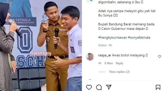 Hengky Kurniawan dan Sonya Fatmala berkunjung ke salah satu sekolah. (Instagram/@artis.indo_hits)