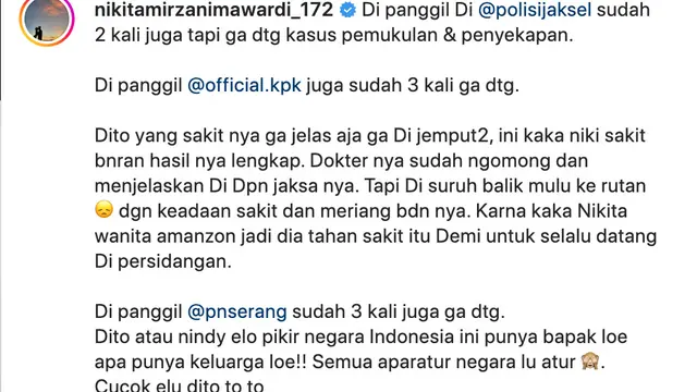 Unggahan Nikita Mirzani. (Foto: Dok. Instagram @nikitamirzanimawardi_172)