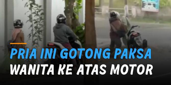 VIDEO: Ngambek Sampai Turun Motor, Pria Ini Gotong Paksa Wanita ke Atas Motor