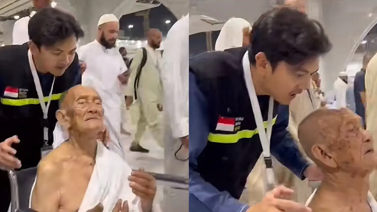 Seorang mahasiswa Indonesia sedang membantu jemaah haji viral di media sosial, bahkan disebut mantu idaman