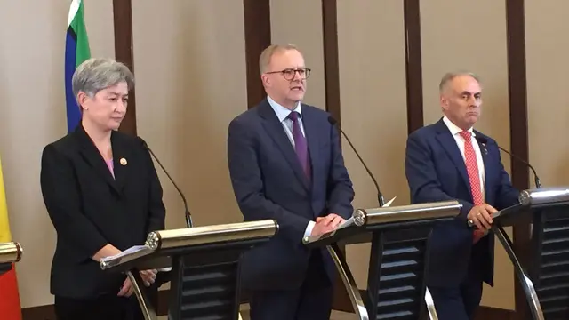 Perdana Menteri Australia Anthony Albanese menyebut pertemuannya dengan Presiden RI Joko Widodo berfokus pada upaya bersama dalam mengatasi tantangan ekonomi (Liputan6.com/Teddy Tri Setio Berty)