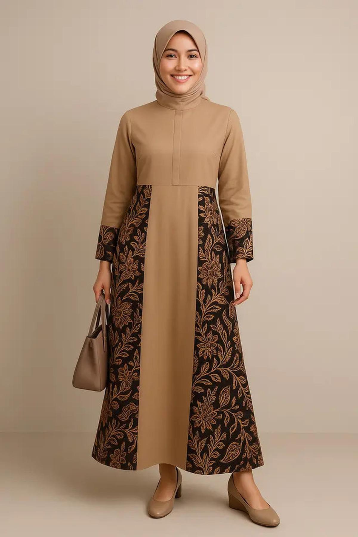 10 Model Gamis Batik Kombinasi Polos Kerah Shanghai 2025, Ini Padu Padan yang Bikin Wanita Stylish