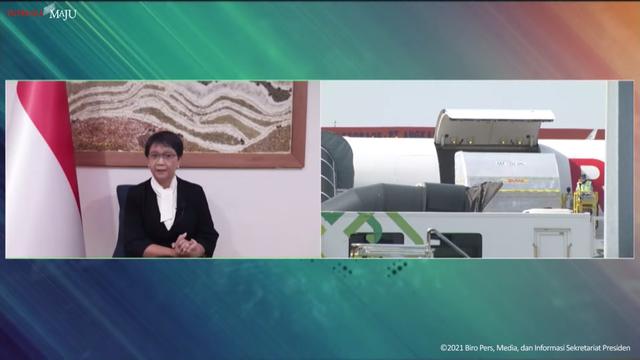 Vaksin COVID-19 Pfizer sumbangan dari AS telah tiba di Badara Soekarno Hatta, Jakarta, Indonesia, (17/9/2021). (Youtube/Sekretariat Presiden)