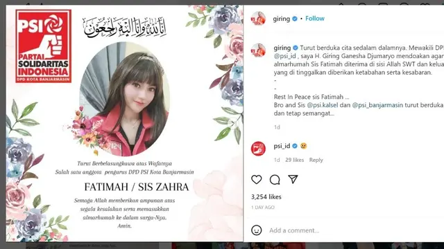 Perempuan bernama Fatimah berhasil teridentifikasi tewas dalam kecelakaan bersama AKP Novandi Arya Kharisma merupakan kader PSI.