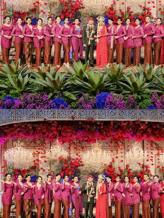 Sama seperti  bridesmaid lainnya, Erina Gudono mengenakan kebaya warna magenta yang elegan. [@erinagudono@angeliarzky/@sarahpdp]