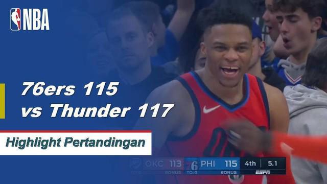 Paul George mencetak 31 poin termasuk permainan empat poin yang memenangi pertandingan dengan lima detik tersisa saat Thunder memenangi pertandingan ke 19 secara beruntun melawan Sixers