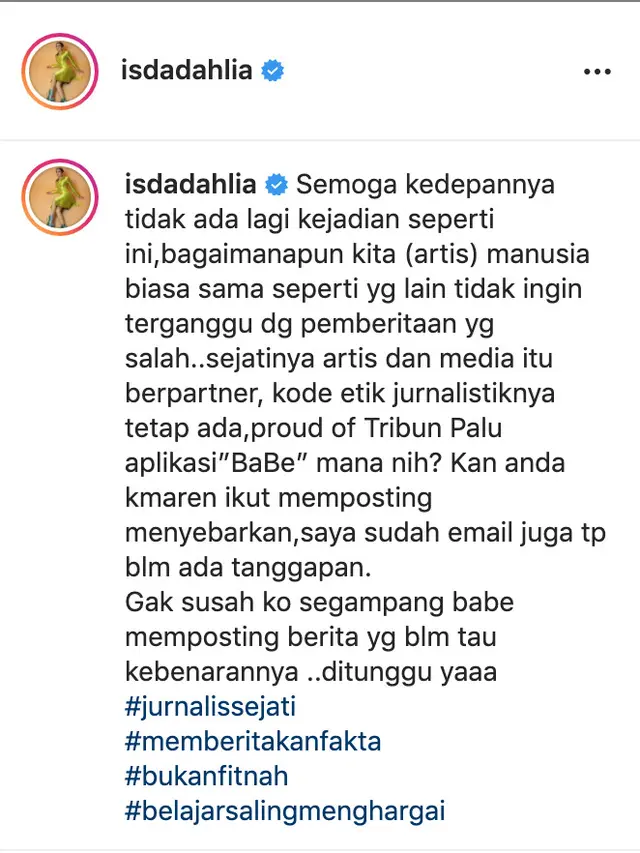 Unggahan Iis Dahlia. (Foto: Instagram @isdadahlia)