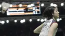 Ganda putri Jepang, Ayane Kurihara, tampak fokus saat melawan ganda Jepang lainnya pada Indonesia Masters 2019 di Istora Senayan, Jakarta, Selasa (22/1). Gondo / Kurihara gagal lolos ke babak kedua. (Bola.com/M. Iqbal Ichsan)