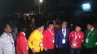 Sembilan sekretaris jenderal partai politik pendukung Jokowi-Ma'ruf Amin di KPU. (Merdeka.com/Ronald)