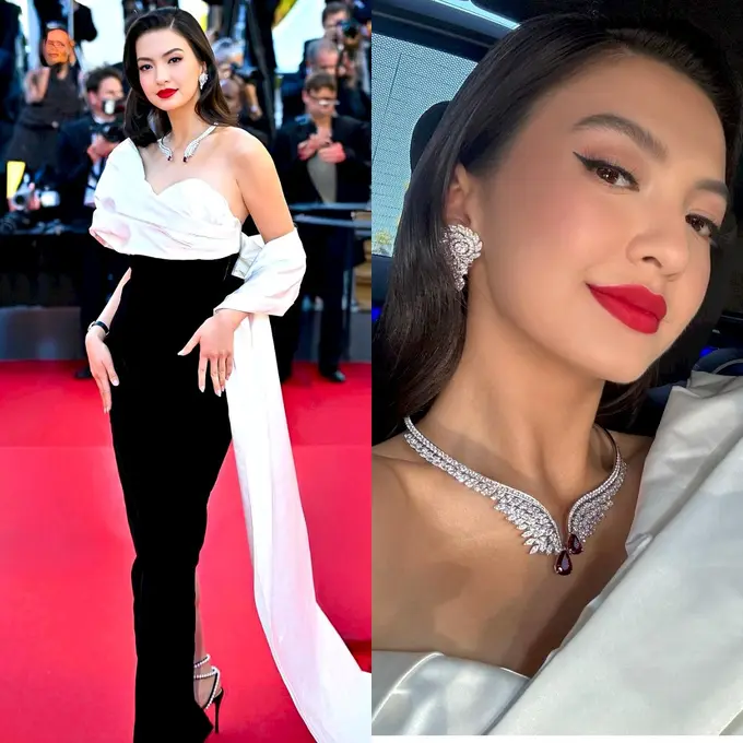 6 Potret Tampilan Kedua Raline Shah di Red Carpet Festival Film Cannes 2024, Pakai Kalung Rubi ‘Darah Merpati’