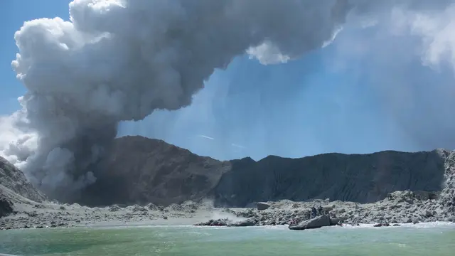 Michael Schade - yang berada di atas kapal yang berangkat setelah tur pagi - mengabadikan ledakan itu. Video tersebut menunjukkan bulu abu tebal dan asap di atas gunung.