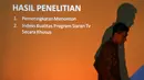 Seseorang melintas di depan proyektor jelang  rilis indeks kualitas program siaran televisi periode II 2016 di Jakarta, Rabu (5/10). Survei dilaksanakan tim dari ISKI dibantu 12 perguruan tinggi di Indonesia. (Liputan6.com/Helmi Fithriansyah)