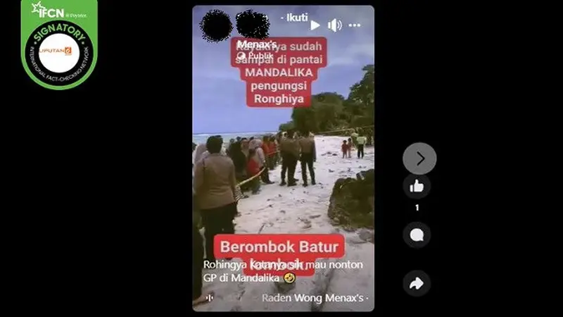 Gambar tangkapan layar video yang diklaim pengungsi Rohingya telah tiba di Pantai Mandalika, Nusa Tenggara Barat (NTB). (sumber: Facebook)