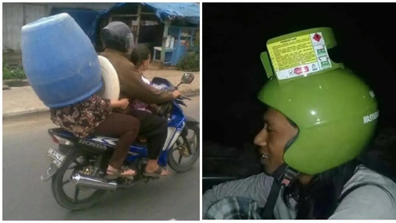 Potret Helm Pengendara Dari Alat Rumah Tangga Ini Bikin Tepuk Jidat