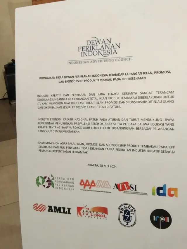 Dewan Periklanan Indonesia Menolak Pelarangan Iklan Produk Tembakau Pada RPP Kesehatan