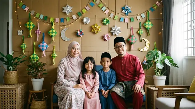 Cara Membuat Backdrop Foto Keluarga Lebaran dari Bahan Sederhana/Gemini AI