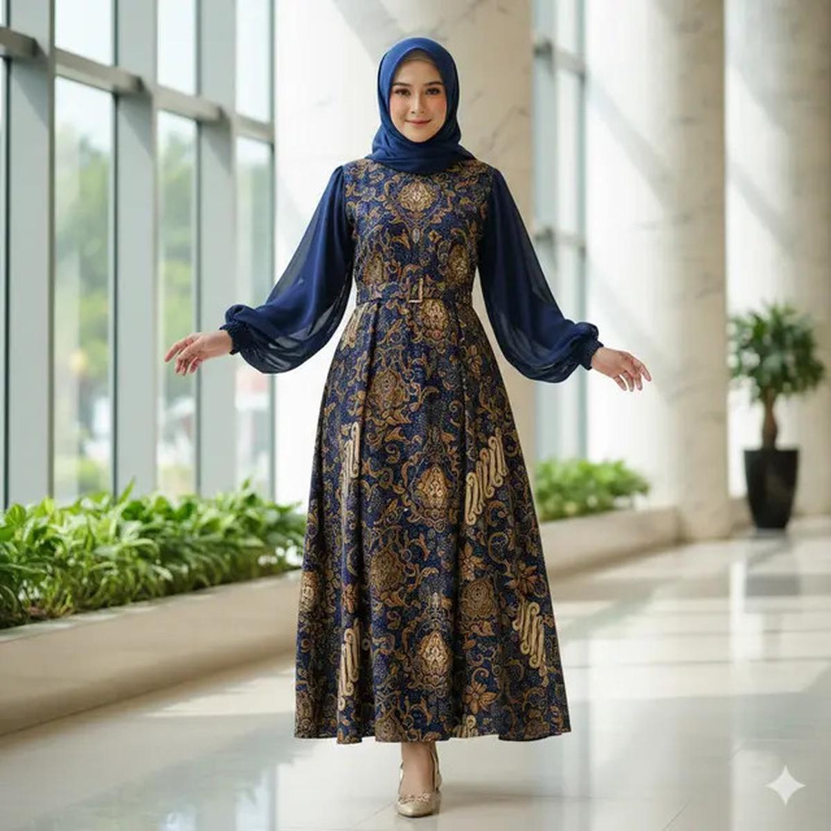 7 Model Gamis Terbaru Batik Kombinasi Sifon, Tampil Anggun dan Elegan di Setiap Acara