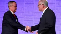 Pemimpin Partai Buruh Australia (Labor Party) yang beroposisi, Bill Shorten dan PM Australia sekaligus Pemimpin Koalisi Liberal-National, Scott Morrison (AFP PHOTO)