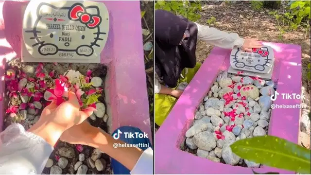 Tak Sempat Memanjakan Semasa Hidup, Pasutri Ini Hias Makam Anak dengan Hello Kitty